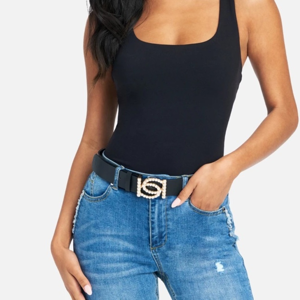 BEBO LOGO FAUX PEARL BUCKLE BELT